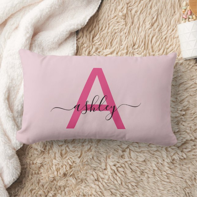 Hot Pink Monogram Girl's Dorm Room Lumbar Pillow (Blanket)