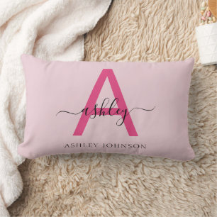Hot Pink Monogram Girl's Dorm Room Lumbar Pillow