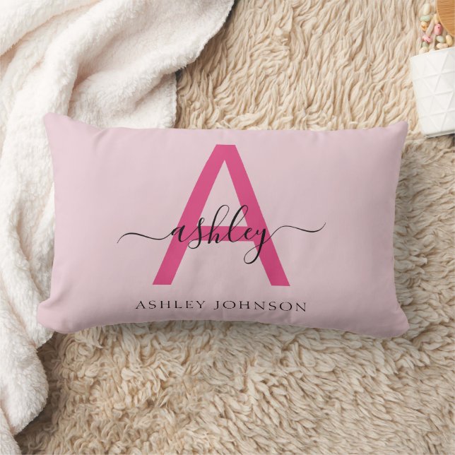 Hot Pink Monogram Girl's Dorm Room Lumbar Pillow (Blanket)