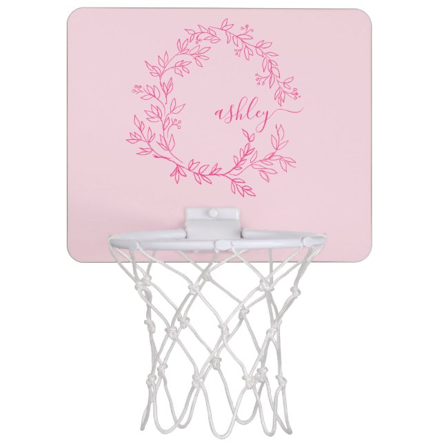 Hot Pink Monogram Girl's Dorm Room Mini Basketball Hoop (Front)