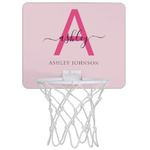 Hot Pink Monogram Girl's Dorm Room Mini Basketball Hoop