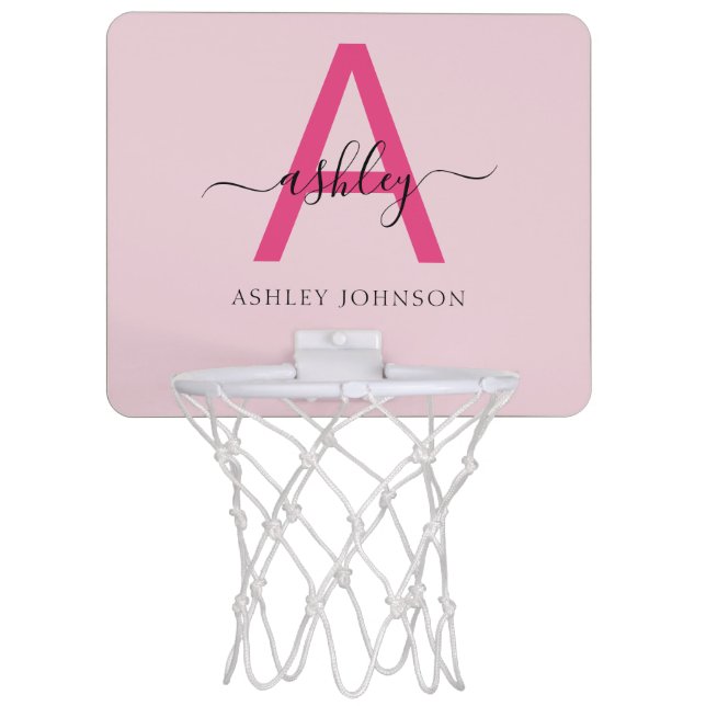 Hot Pink Monogram Girl's Dorm Room Mini Basketball Hoop (Front)
