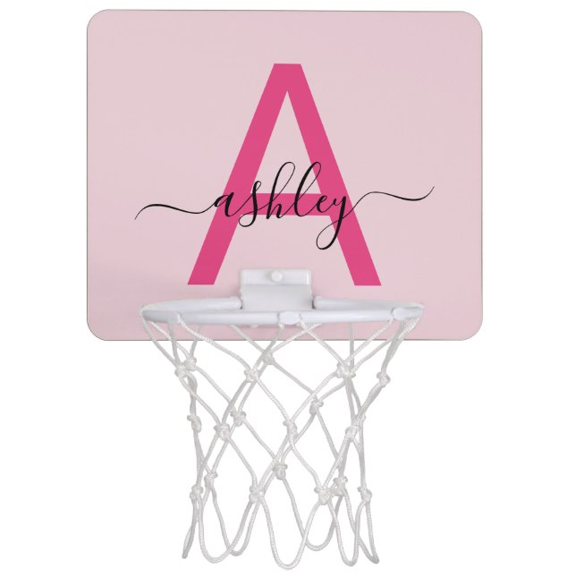 Hot Pink Monogram Girl's Dorm Room Mini Basketball Hoop (Front)
