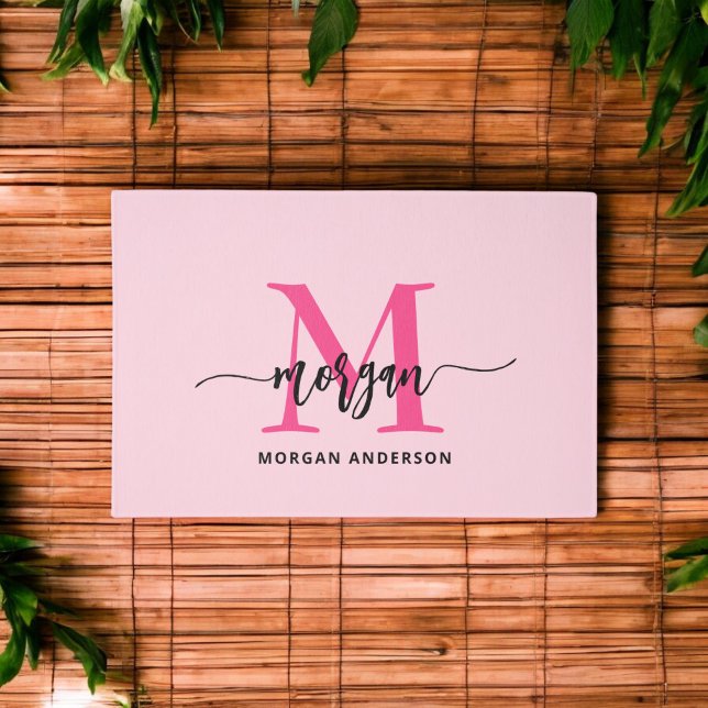 Hot Pink Monogram Girl's Dorm Room Outdoor Rug (Creator Uploaded)