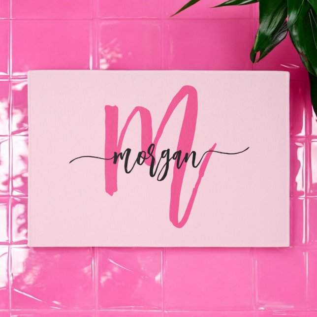 Hot Pink Monogram Girl's Dorm Room Outdoor Rug (Creator Uploaded)