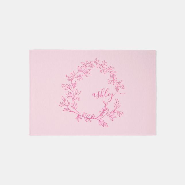 Hot Pink Monogram Girl's Dorm Room Outdoor Rug (Front)