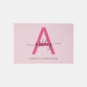 Hot Pink Monogram Girl's Dorm Room Outdoor Rug