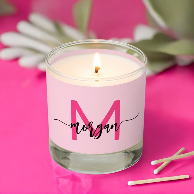 Hot Pink Monogram Girl's Dorm Room Scented Candle (Creator Uploaded)