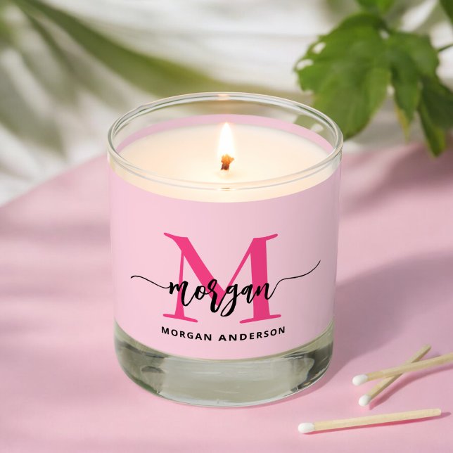 Hot Pink Monogram Girl's Dorm Room Scented Candle (Creator Uploaded)
