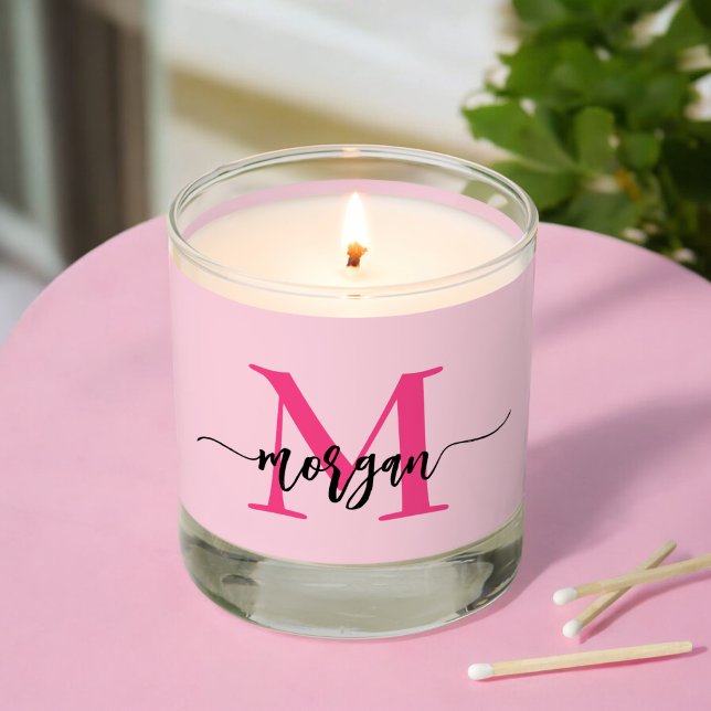 Hot Pink Monogram Girl's Dorm Room Scented Candle (Creator Uploaded)