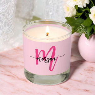 Hot Pink Monogram Girl's Dorm Room Scented Candle