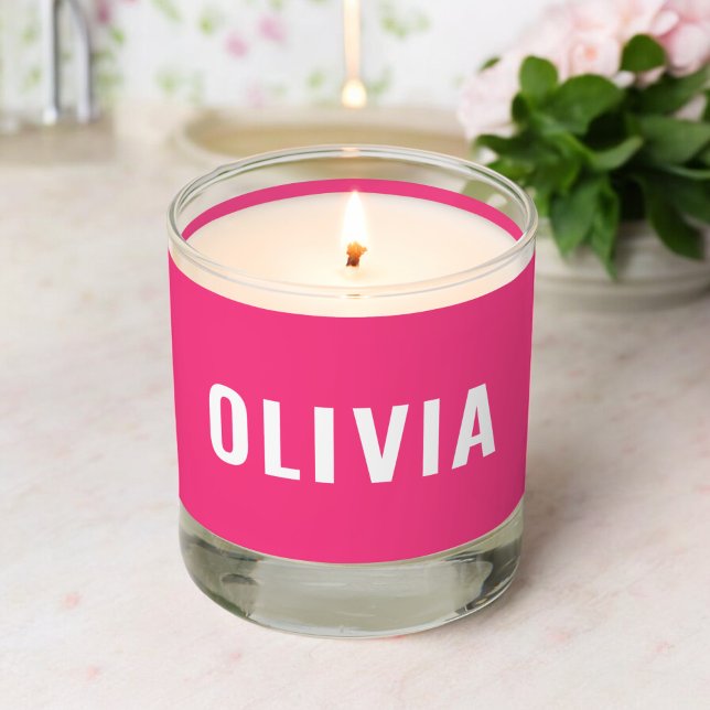 Hot Pink Monogram Girl's Dorm Room Scented Candle (Creator Uploaded)