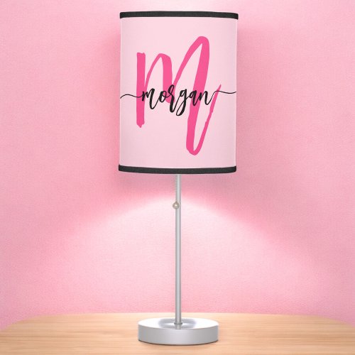 Hot Pink Monogram Girls Dorm Room Table Lamp