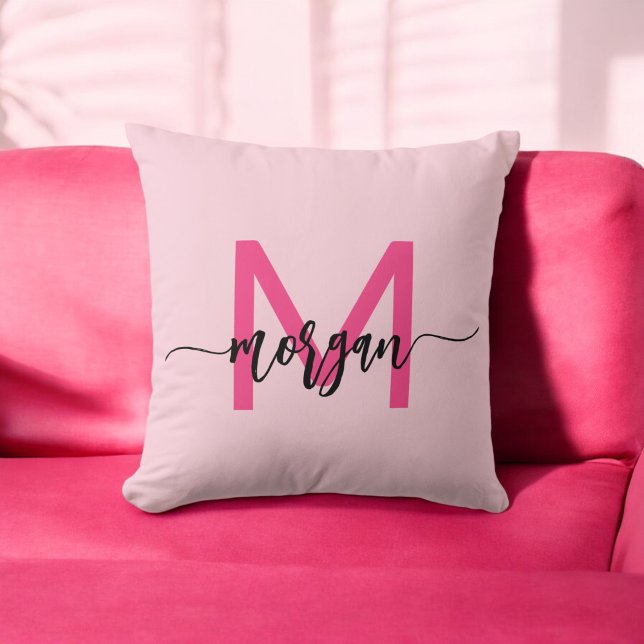 Hot Pink Monogram Girl's Dorm Room Throw Pillow (Creator Uploaded)