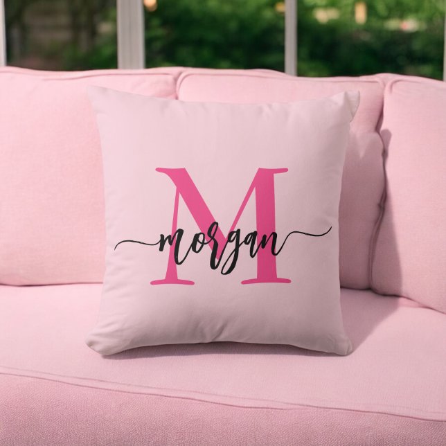 Hot Pink Monogram Girl's Dorm Room Throw Pillow (Creator Uploaded)