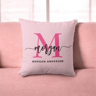 Hot Pink Monogram Girl's Dorm Room Throw Pillow