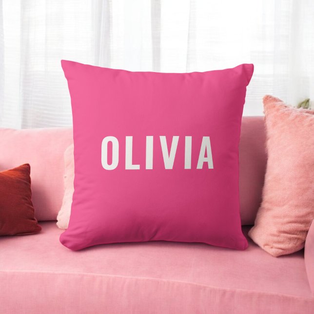 Hot Pink Monogram Girl's Dorm Room Throw Pillow (Creator Uploaded)