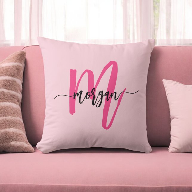 Hot Pink Monogram Girl's Dorm Room Throw Pillow (Creator Uploaded)
