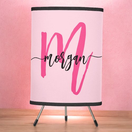 Hot Pink Monogram Girls Dorm Room Tripod Lamp