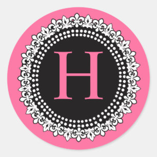 Hot Pink Monogram H Fleur de Lis Wedding Sticker
