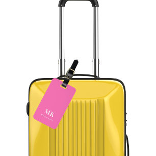 Hot pink monogram initials luggage tag