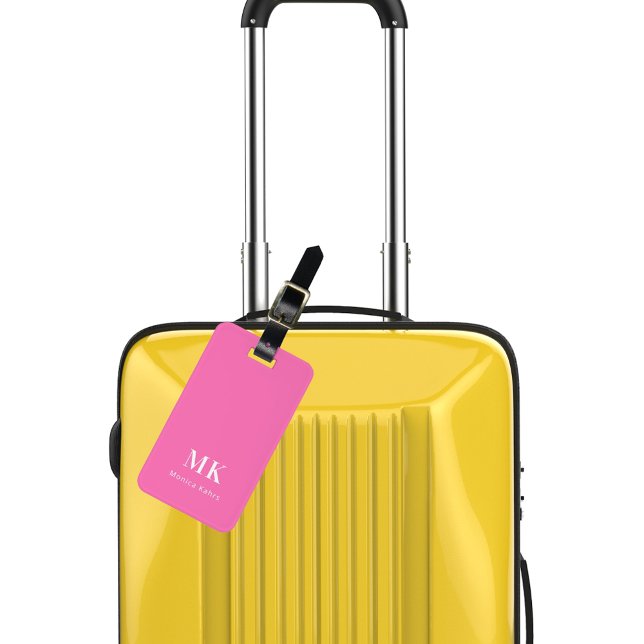 Hot pink monogram initials luggage tag (Creator Uploaded)
