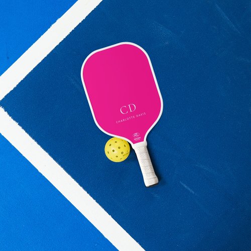 Hot pink monogram initials name carbon fiber pickleball paddle 