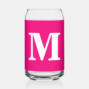 Hot Pink Monogram Initials Name Custom Color Gift Can Glass