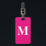 Hot Pink Monogram Initials Name Custom Color Gift Luggage Tag<br><div class="desc">Monogrammed initial and also personal details like name, address, phone number and email all of which you can edit. Designed with attractive solid hot pink color background with white color texts, you can change both the colors if you wish.</div>