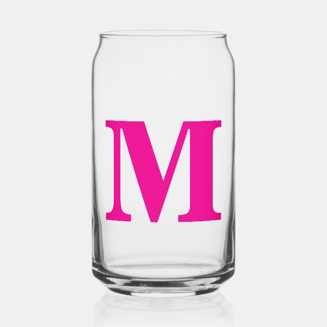  Hot Pink Monogram Initials Name Custom Gift Favor Can Glass (Front)