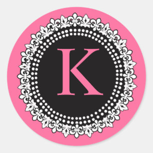 Hot Pink Monogram K Fleur de Lis Wedding Sticker
