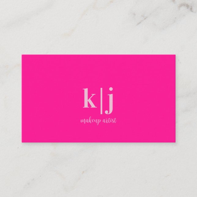 Hot Pink Monogram Makeup Artist Business Card (Front)