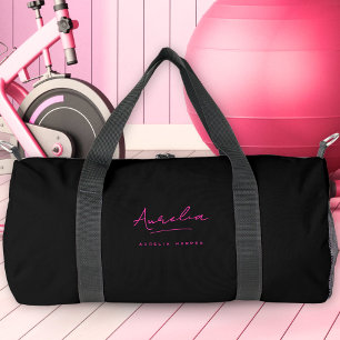 Hot Pink Monogram Modern Girl's Script Name Duffle Bag
