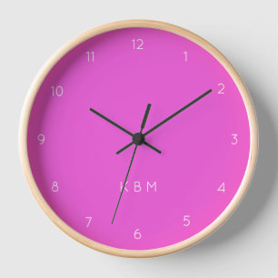 Hot Pink Monogram   Modern Initials Neon Girly Clock