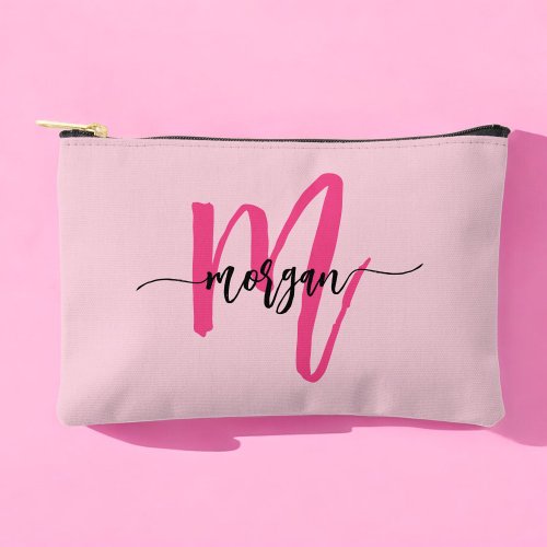 Hot Pink Monogram Name Girls Script  Accessory Pouch