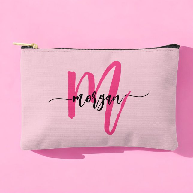 Hot Pink Monogram Name Girl's Script  Accessory Pouch (Creator Uploaded)