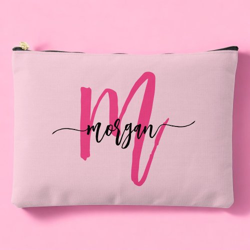 Hot Pink Monogram Name Girls Script  Accessory Pouch