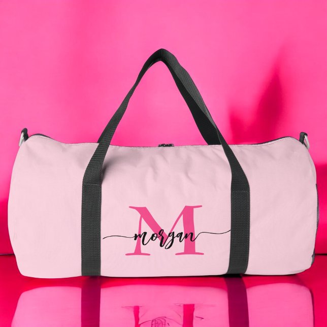 Hot Pink Monogram Name Girl's Script Sports Duffle Bag (Creator Uploaded)