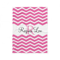 Hot Pink Monogram Name Keepsake Chevron Girls Fleece Blanket