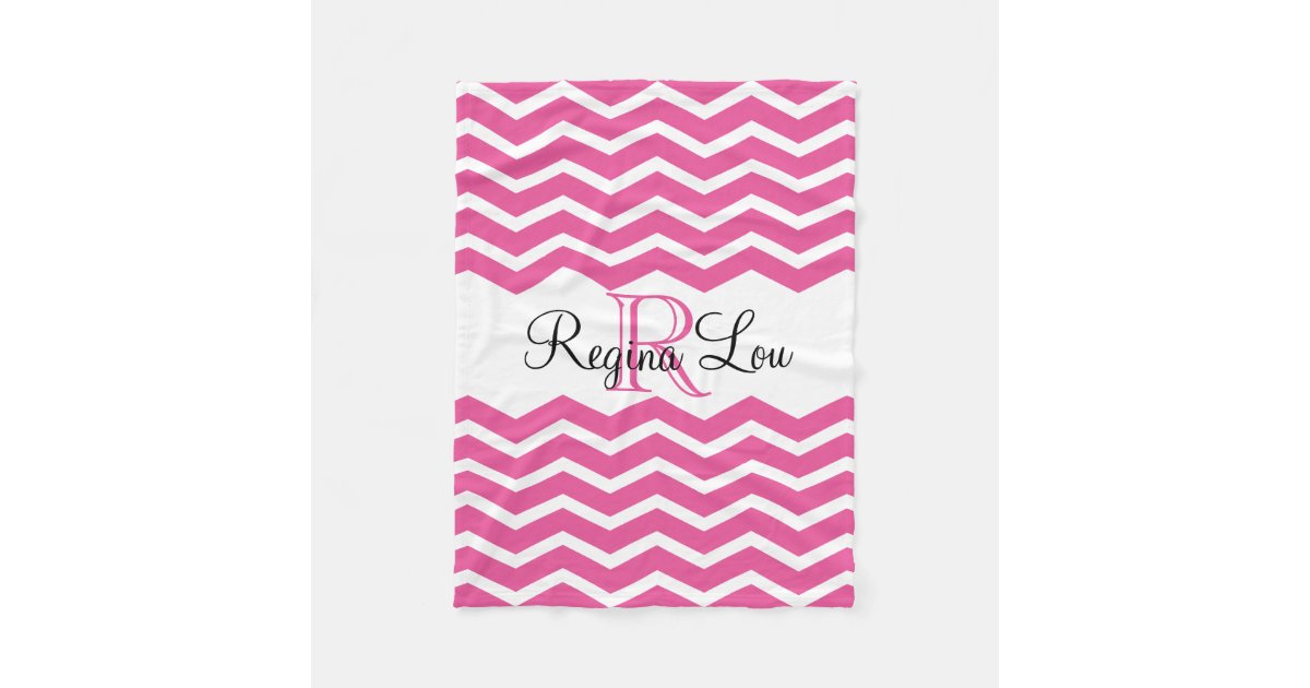 Hot Pink Monogram Name Keepsake Chevron Girls Fleece Blanket | Zazzle