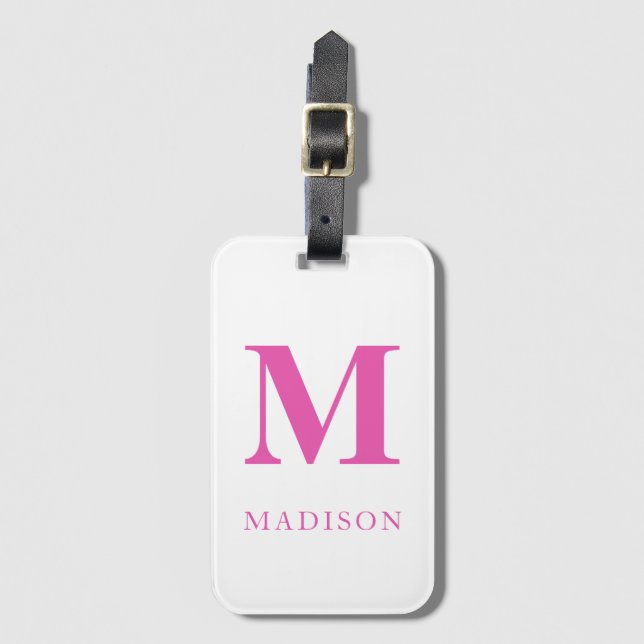 Hot Pink Monogram Name Luggage Tag (Front Vertical)