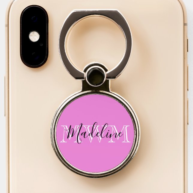 Hot Pink Monogram Name Phone Ring Stand (Close Up)