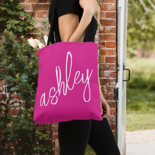 Hot Pink Monogram Name Tote Bag (Creator Uploaded)