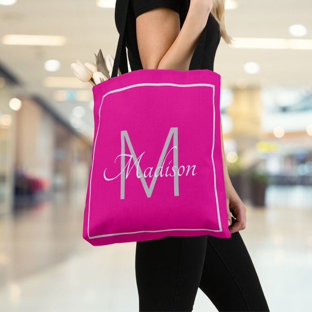 Hot Pink Monogram Name Tote Bag (Creator Uploaded)