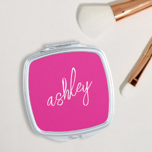 Hot Pink Monogram Personalized Compact Mirror