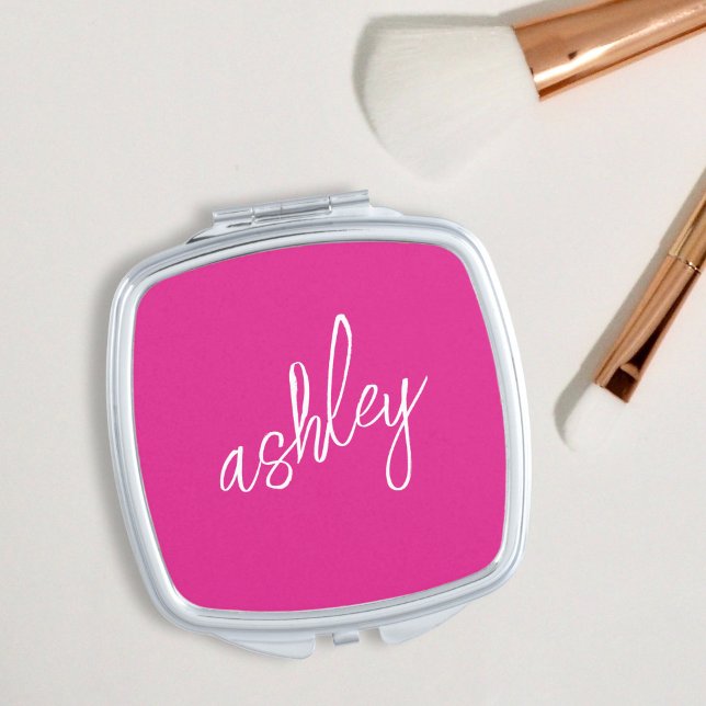 Hot Pink Monogram Personalized Compact Mirror (Creator Uploaded)