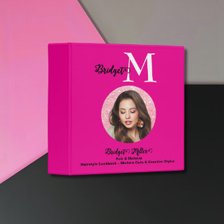 hot pink Monogram photo Hairstyle Lookbook 3 Ring Binder