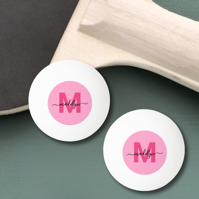 Hot Pink Monogram Ping Pong Ball (Hot Pink Girly Monogram Name Ping Pong Ball)