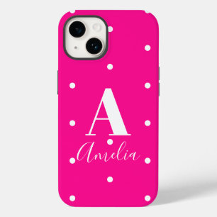 Hot Pink Monogram Polka Dots Case-Mate iPhone 14 Case