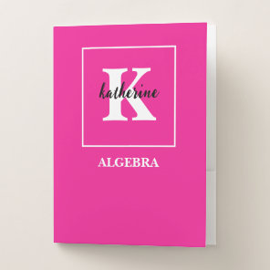 Hot Pink Monogram School Subject Algebra Pocket Folder